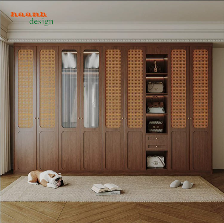 Tủ áo cánh mây gỗ sồi tự nhiên đẹp và bền theo thời gian-TAH 014