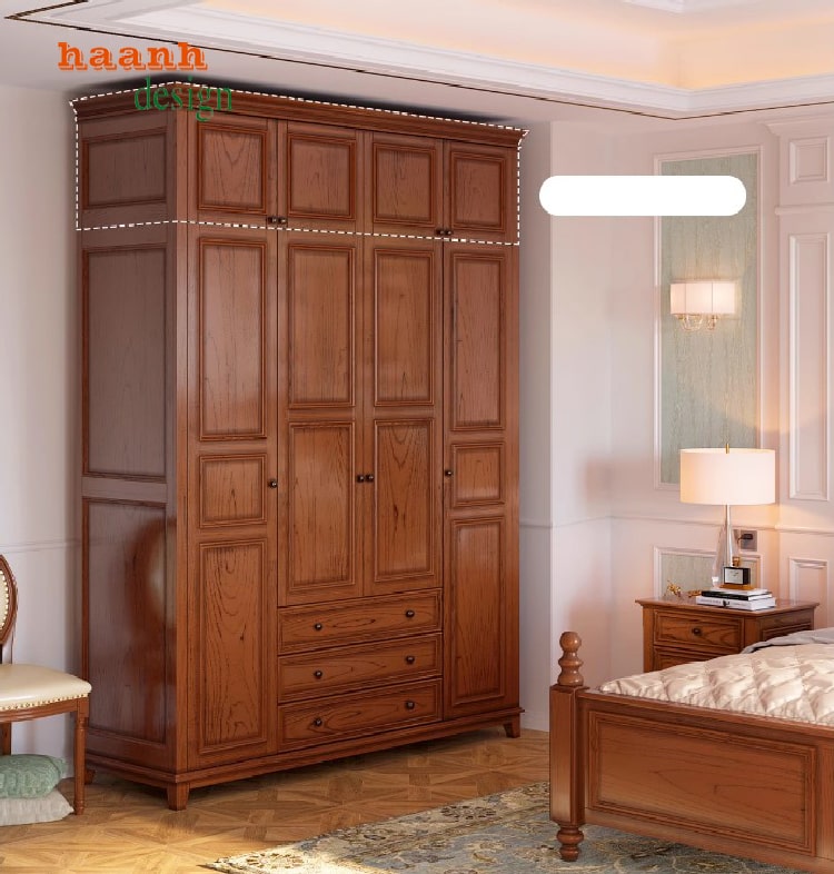 Không gian phòng ngủ hiện đại với tủ quần áo gỗ sồi màu sáng