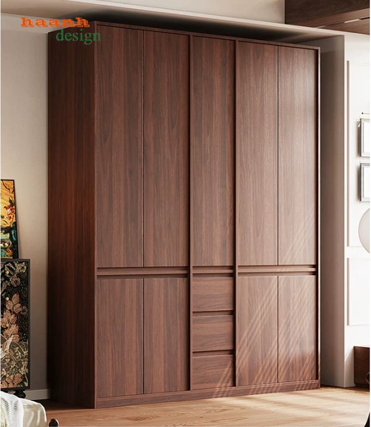 Tủ quần áo gỗ hiện đại sử dụng phụ kiện Blum giảm chấn