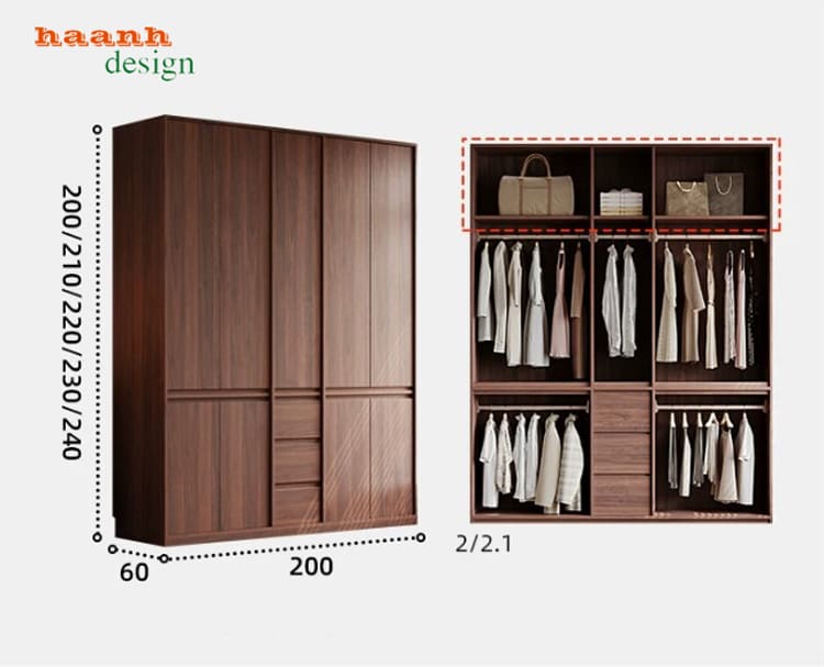 Tủ quần áo gỗ óc chó cao cấp cho phòng ngủ hiện đại