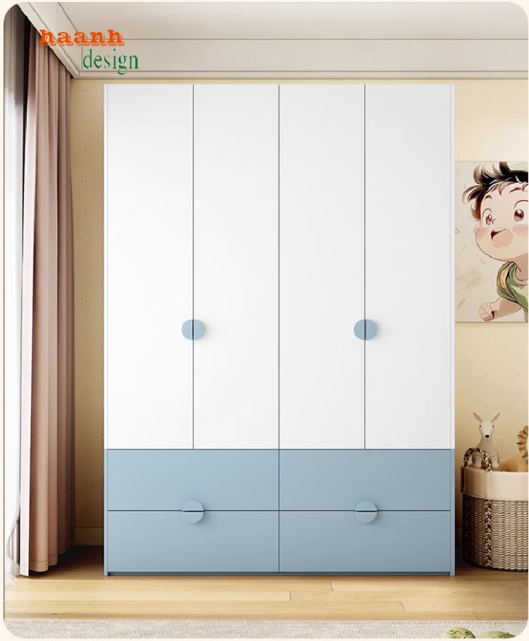 Tủ quần &aacute;o trẻ em gỗ c&ocirc;ng nghiệp trong ph&ograve;ng ngủ b&eacute;