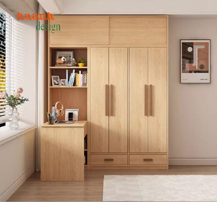 Cận cảnh bề mặt veneer sồi của tủ quần áo trẻ em hiện đại
