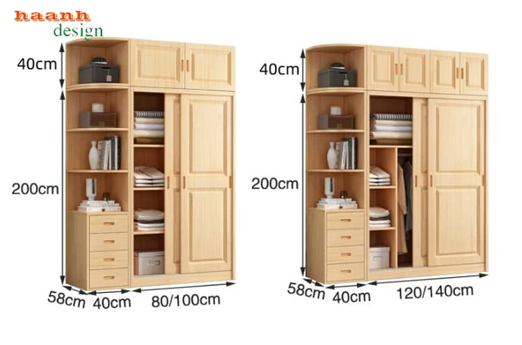 TQA 006 - thông số kích thước các cấu hình nhỏ và trung bình Kích thước tủ TQA 006 với các phương án 80 100 120 140 cm