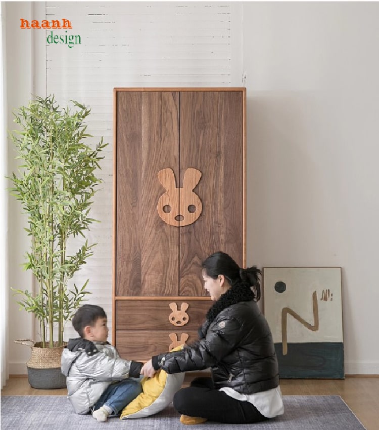 Tủ quần áo trẻ em gỗ sồi tự nhiên
