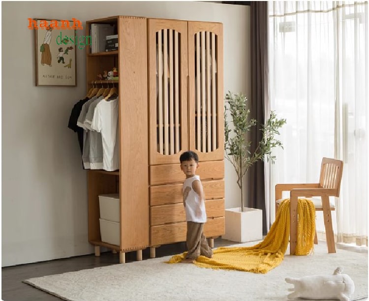tủ quần &aacute;o trẻ em gỗ tự nhi&ecirc;n cao cấp