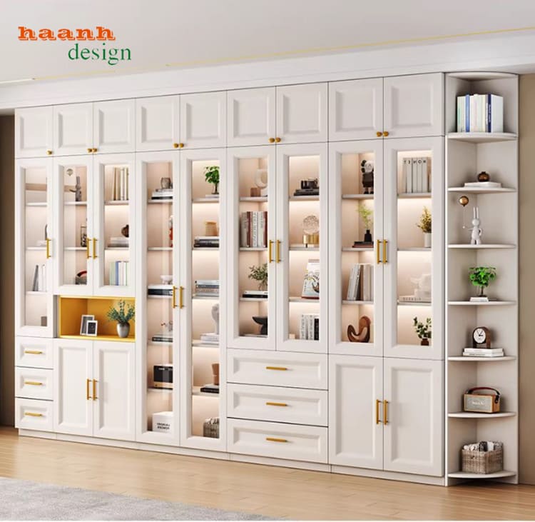 những mẫu tủ sách đẹp kết hợp bàn làm việc