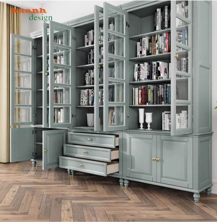 Tủ sách có cửa kính trưng bày sách đẹp