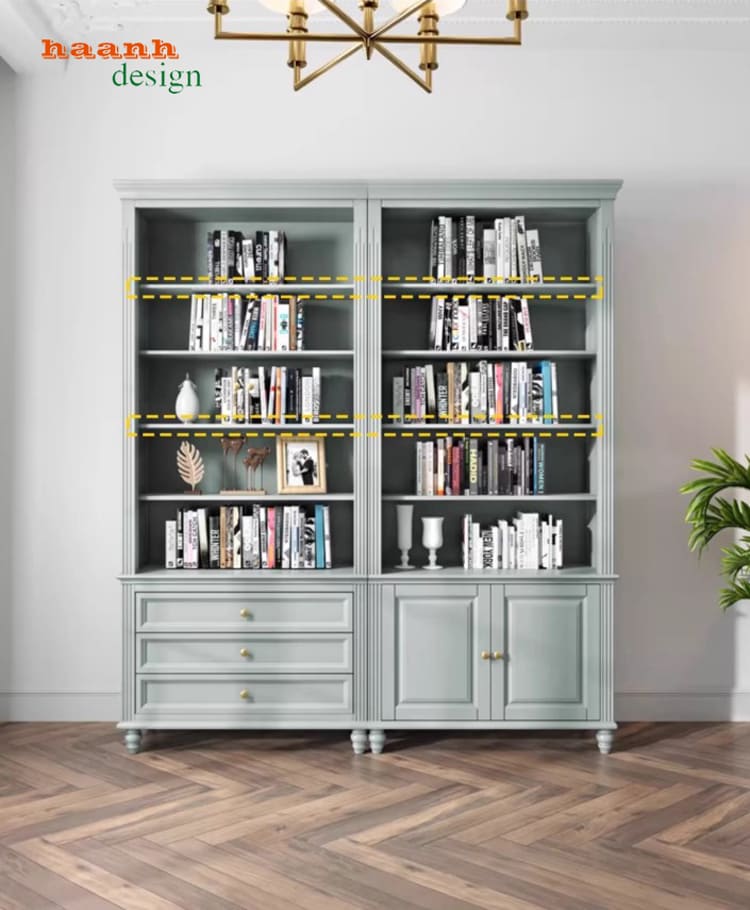 Tủ sách có cửa kính sơn PU bệt cao cấp