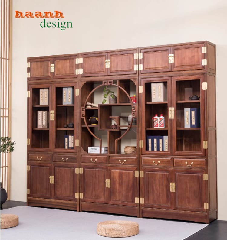 mẫu tủ kệ sách đẹp gỗ sồi tự nhiên Nga
