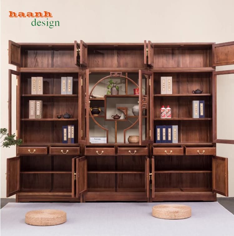 mẫu tủ kệ sách đẹp gỗ sồi hoàn thiện cao cấp