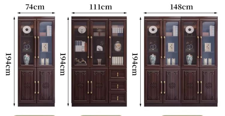 tủ đựng sách bằng gỗ mun tự nhiên phong cách á đông