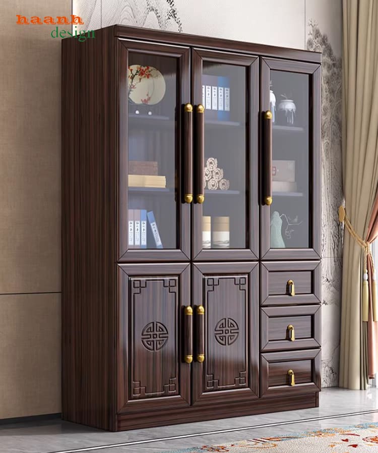 tủ đựng sách bằng gỗ mun cao cấp phòng làm việc