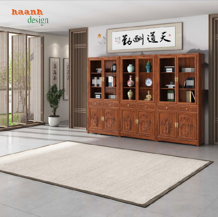 tủ sách gỗ tự nhiên á đông
