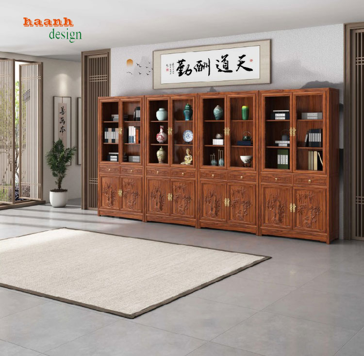 tủ sách gỗ tự nhiên á đông
