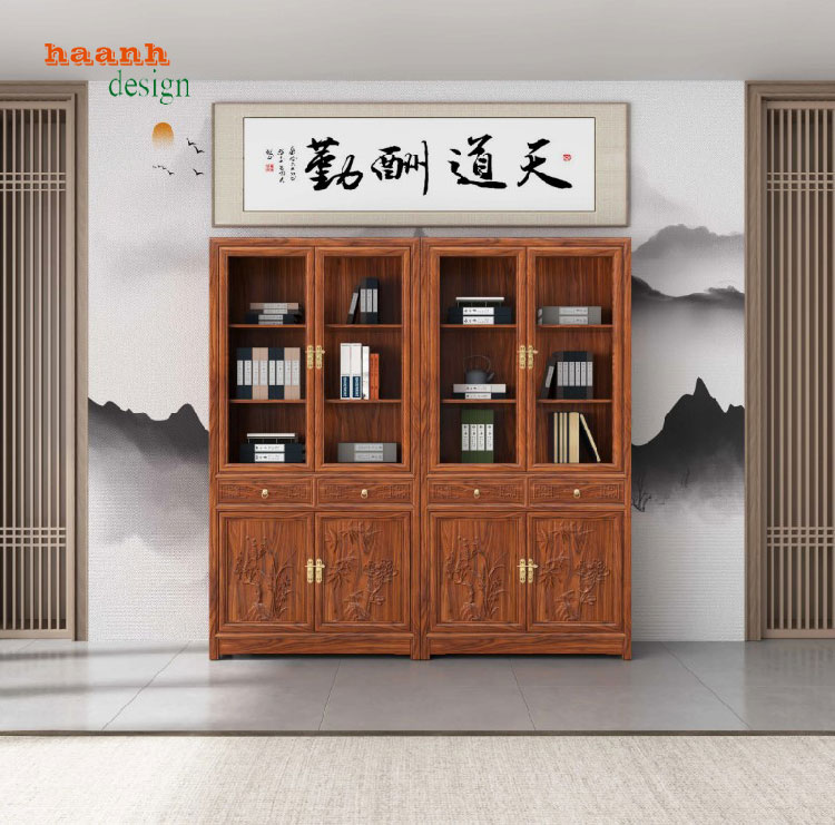 tủ sách gỗ tự nhiên á đông