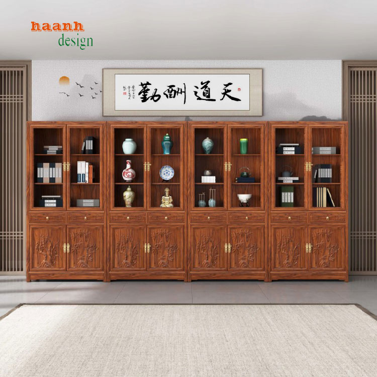 tủ sách gỗ tự nhiên á đông
