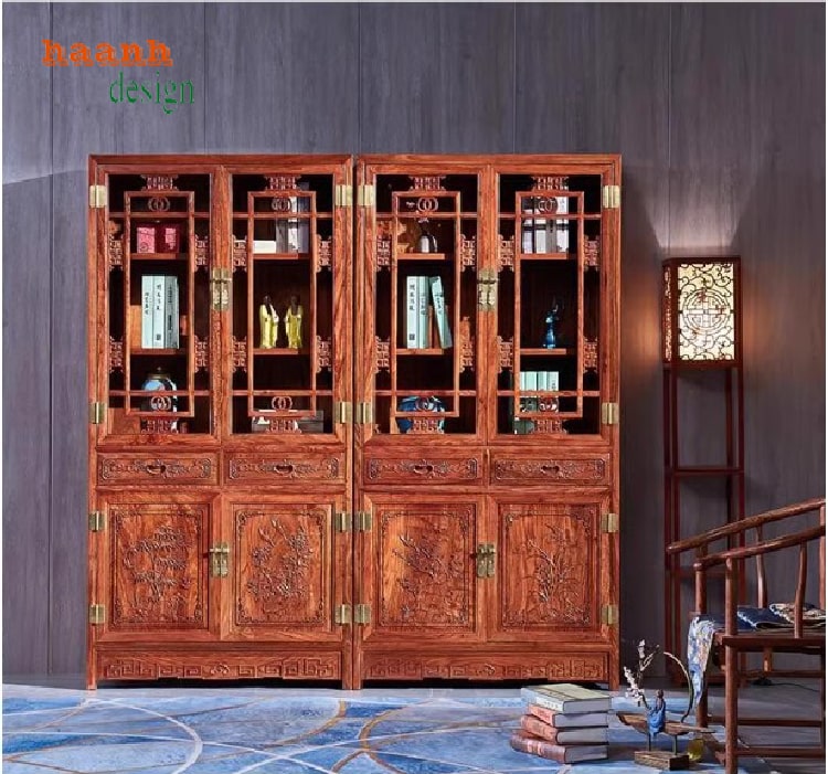 Tủ sách gỗ tự nhiên giả cổ