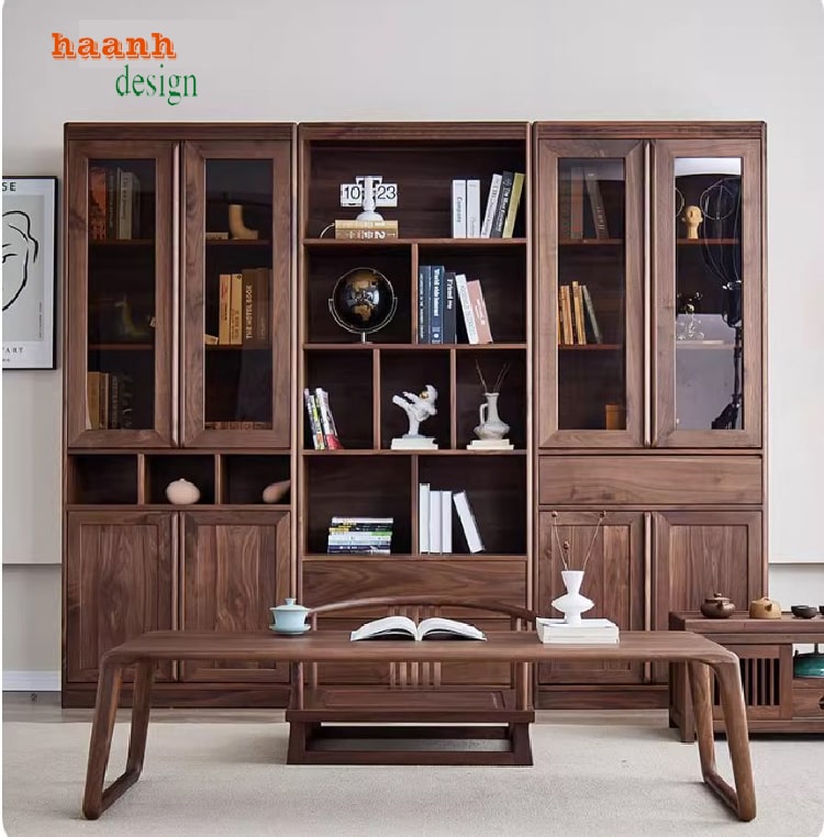 tủ sách gỗ óc chó tự nhiên phủ sơn PU mờ 75% Inchem Mỹ