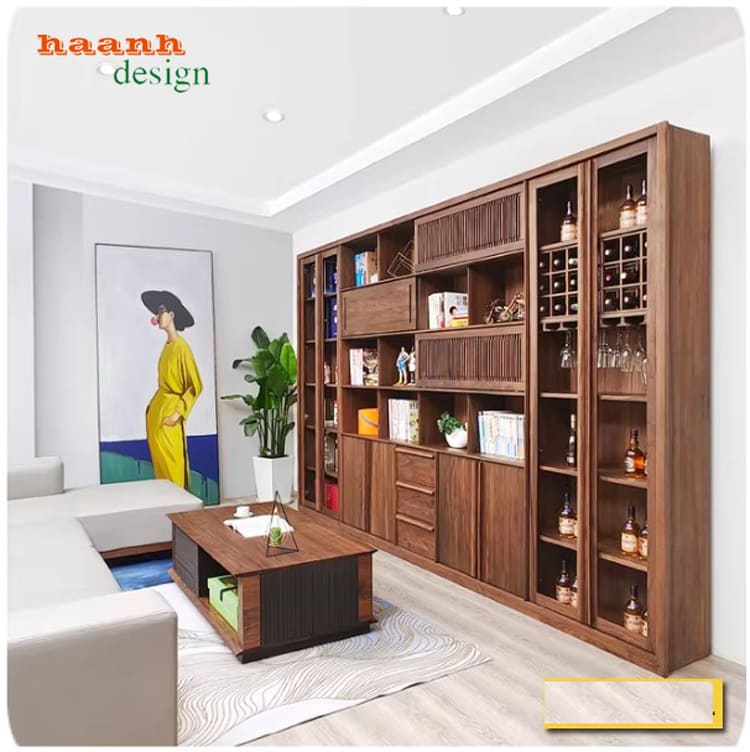 tủ sách gia đình đẹp hoàn thiện sơn PU