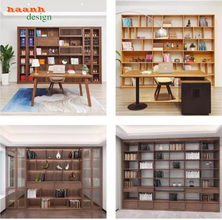tủ sách gia đình đẹp hiện đại gỗ óc chó