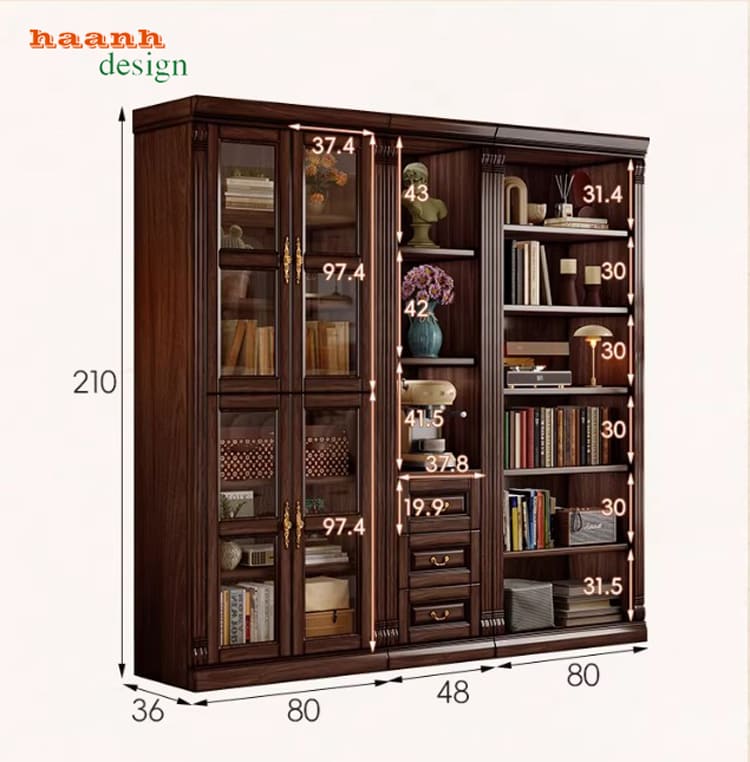 mẫu tủ sách gỗ đẹp tân cổ điển châu âu cao cấp