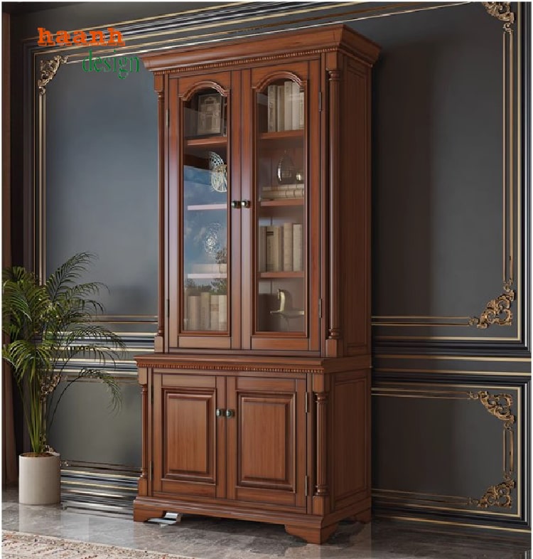 Tủ sách tân cổ điển gỗ sồi