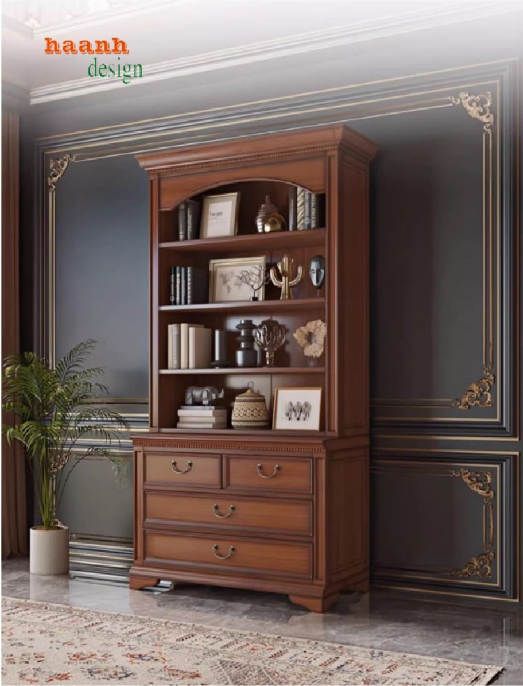 Tủ sách tân cổ điển gỗ sồi