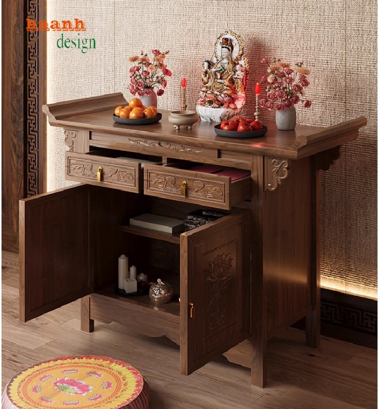 mẫu tủ thờ gia tiên chạm khắc tứ linh đẹp sắc sảo