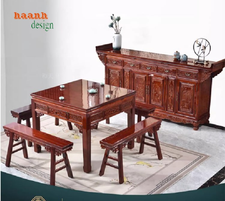 Tủ thờ gia tiên gỗ gõ tự nhiên chạm khắc hoa sen tinh xảo