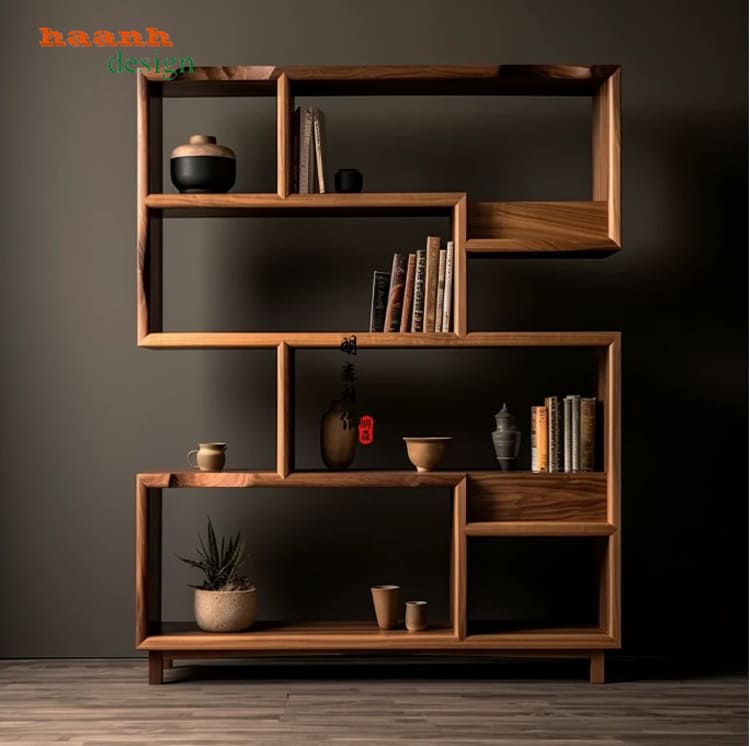 Kệ gỗ trang trí phòng khách phủ sơn PU Inchem Mỹ