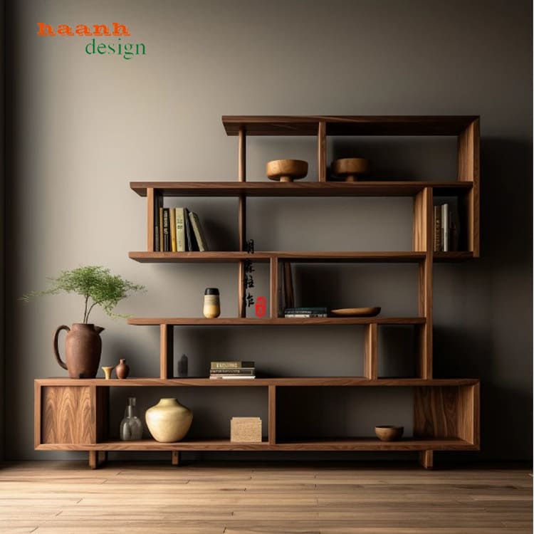 Kệ gỗ trang trí phòng khách đa năng hiện đại