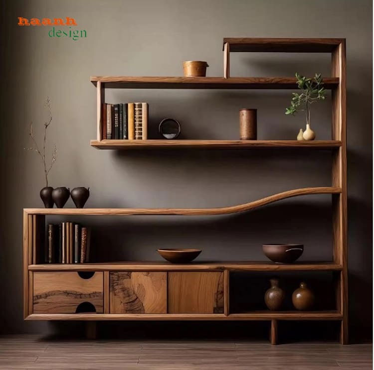 Kệ trang trí đẹp gỗ óc chó tự nhiên hiện đại