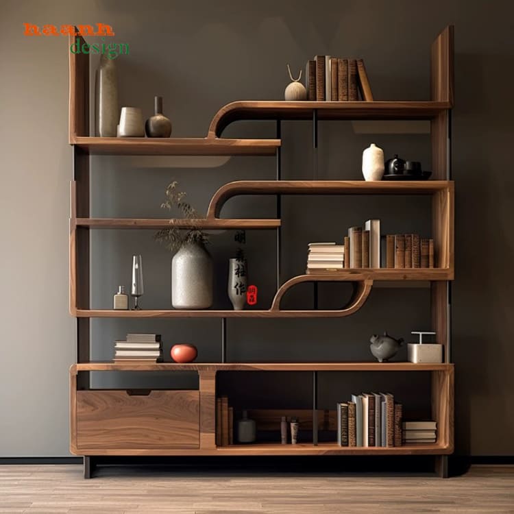 Kệ trang trí đẹp gỗ óc chó sang trọng
