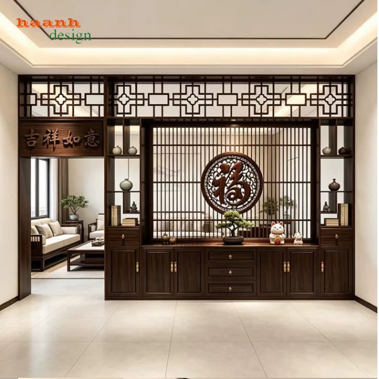 Phương án nhiều khoang trưng bày TGC 010 TGC 010 với nhiều ô trưng bày và hệ tủ dưới