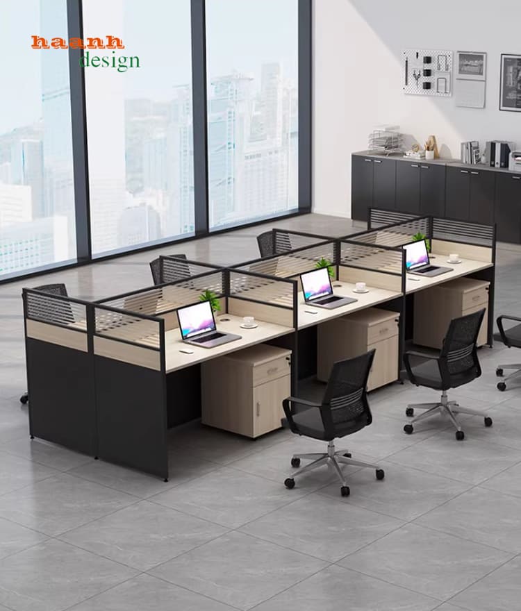 vách ngăn bàn làm việc hiện đại bằng nhôm kính gỗ melamine