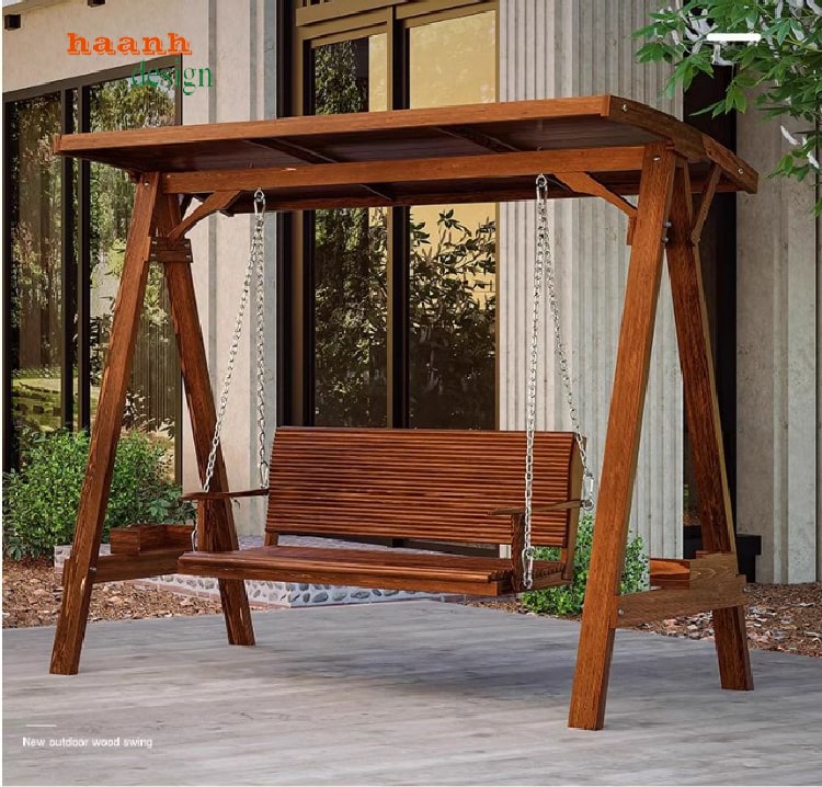 Mẫu xích đu đẹp bằng gỗ Teak tự nhiên cho sân vườn ngoài trời-GNT 014