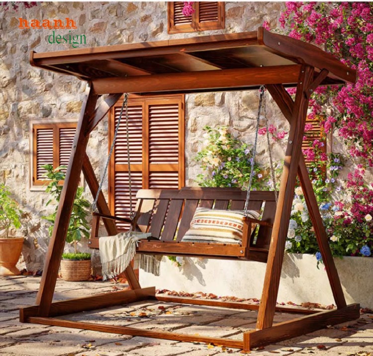 xích đu gỗ ngoài trời
