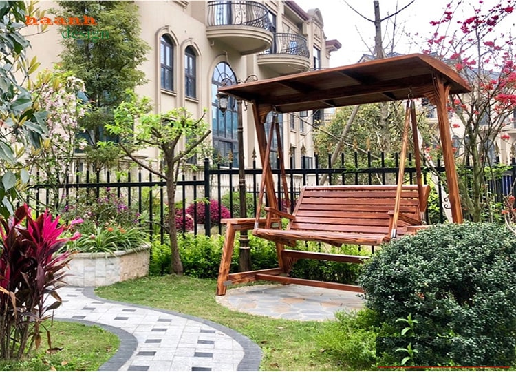 Xích đu sân vườn gỗ teak tự nhiên-4