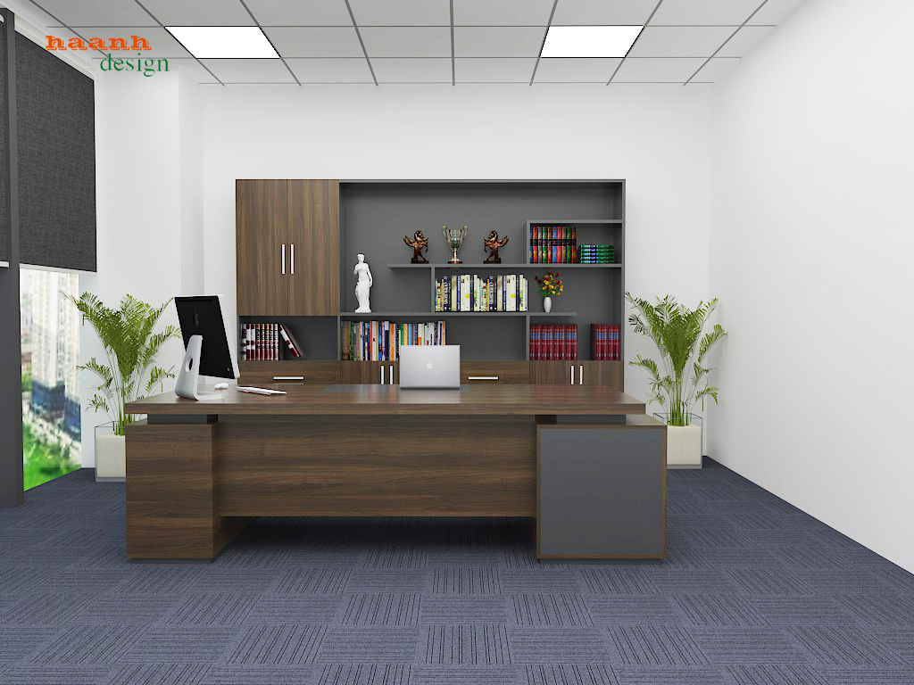 Thiết kế quầy lễ tân và vách logo gỗ giả đá văn phòng công ty 
